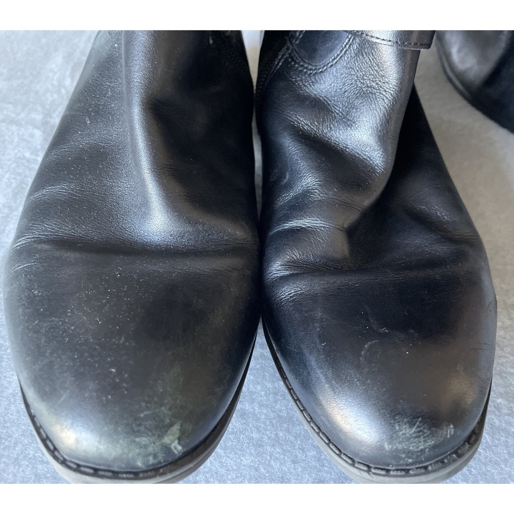 9M TOMMY HILFIGER Women's Dewberry Black Leather Riding Boot Gold Detail - Picture 11 of 13